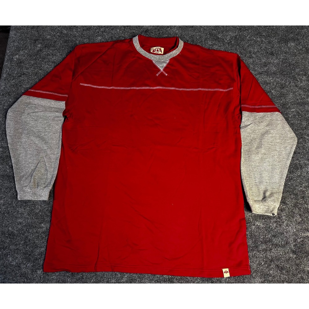 SPARK Mens Long Sleeve Red Gray Henley Style Shirt 2XL Cotton NWT